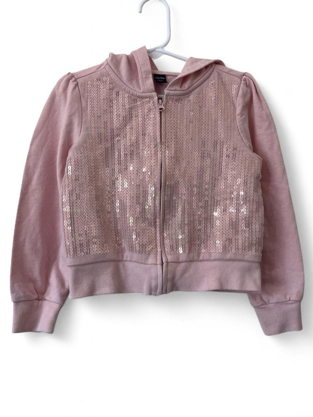 Vintage 100% Cotton 5T Girl GAP Light Pink Sequins Mesh Net Full Zip Hoodie GUC